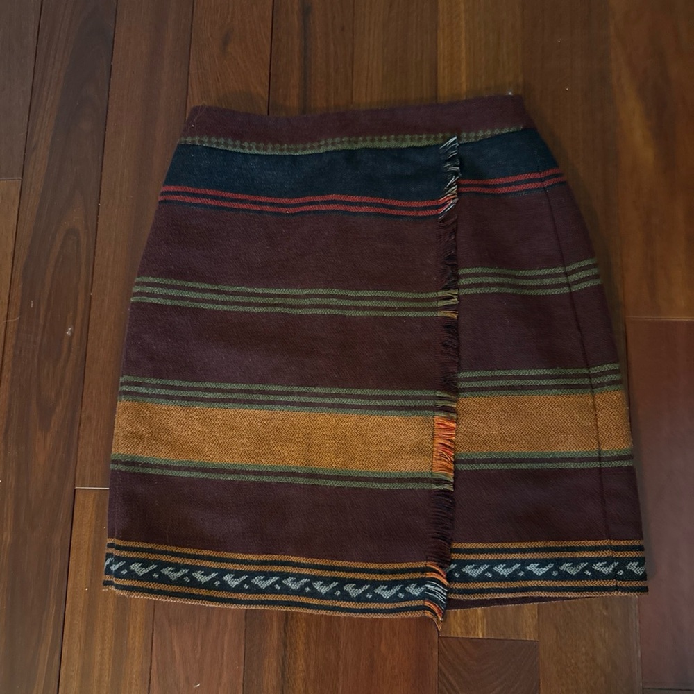 Loft Women's Sz 0P Skirt Petite Eggplant Striped Woven Boho Aztec Casual Career